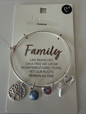 Charm Bangle Bracelet in Silver with Tree & Faith Charms